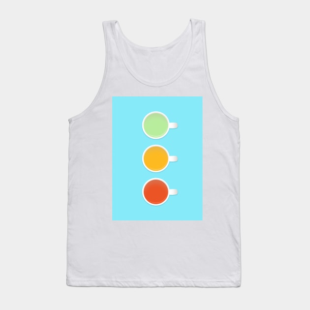 Tea Cup Traffic Lights Green Yellow And Red Teas On Blue Tank Top by 4U2NV-LDN